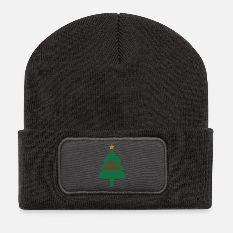 Weihnachtlicher Tannenbaum mit Schriftzug - Recycelte Patch Beanie - Dunkelgrau