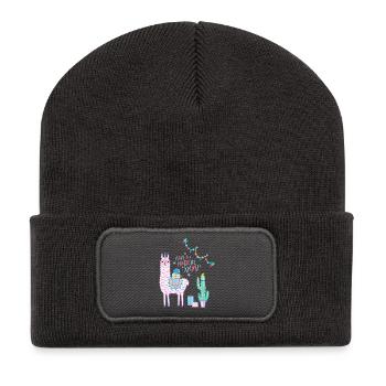 Magical Xmas Lamacorn Lama Einhorn  - Recycelte Patch Beanie - Dunkelgrau - Vorne