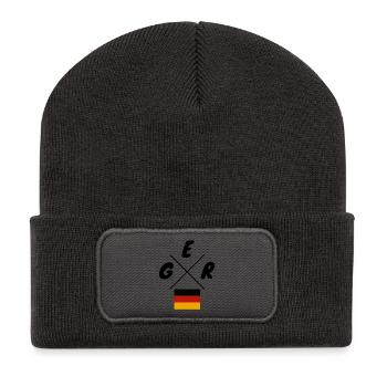 Deutsche Flaggen GER Schriftzug - Recycelte Patch Beanie - Dunkelgrau - Vorne
