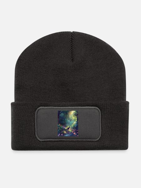 Chat des forêts ensoleillé - Beanie recyclé à patch - charbon