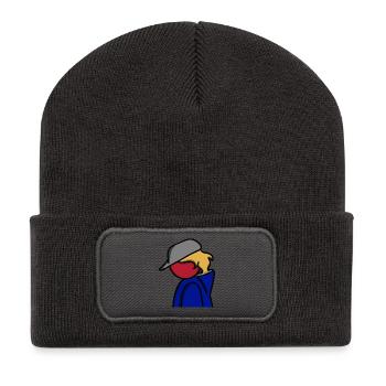 Ein Blick auf Blau - Recycelte Patch Beanie - Dunkelgrau - Vorne