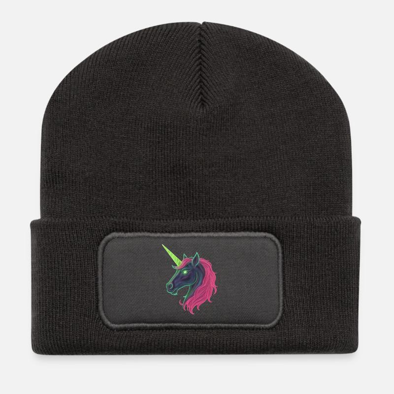 Neon-Einhorn Unicorn - Recycelte Patch Beanie - Dunkelgrau