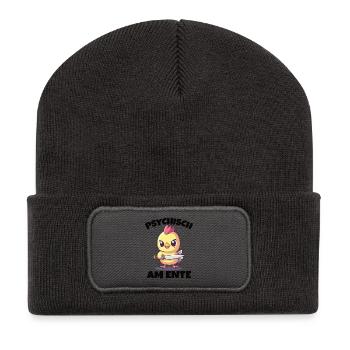 Psychisch Am Ente Humorvoller Entenwitz - Recycelte Patch Beanie - Dunkelgrau - Vorne