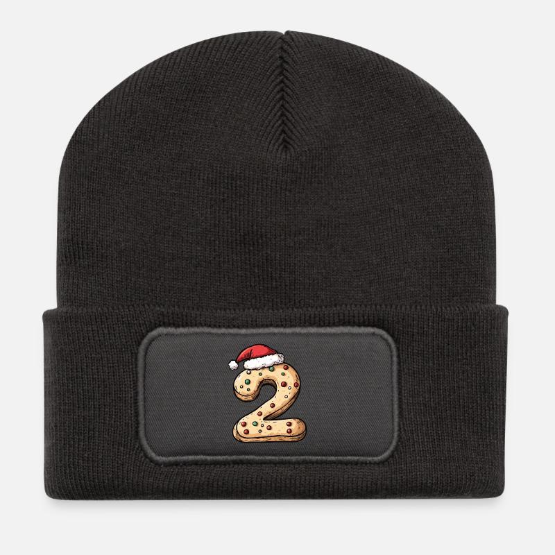 2 Zahl Keks Weihnachten - Recycelte Patch Beanie - Dunkelgrau