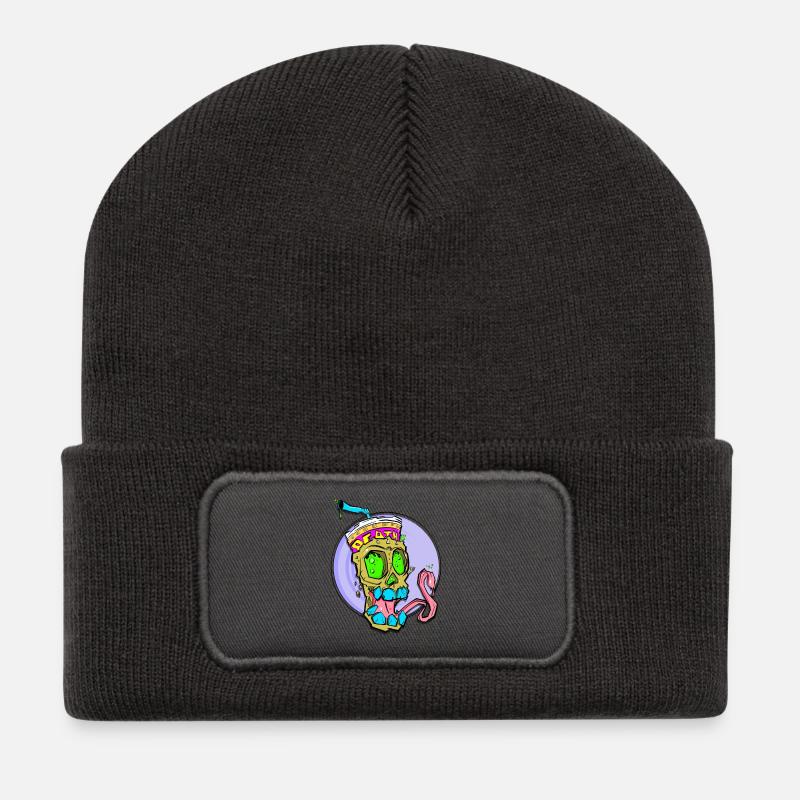 Neon Schädel mit Farbschock - Recycelte Patch Beanie - Dunkelgrau