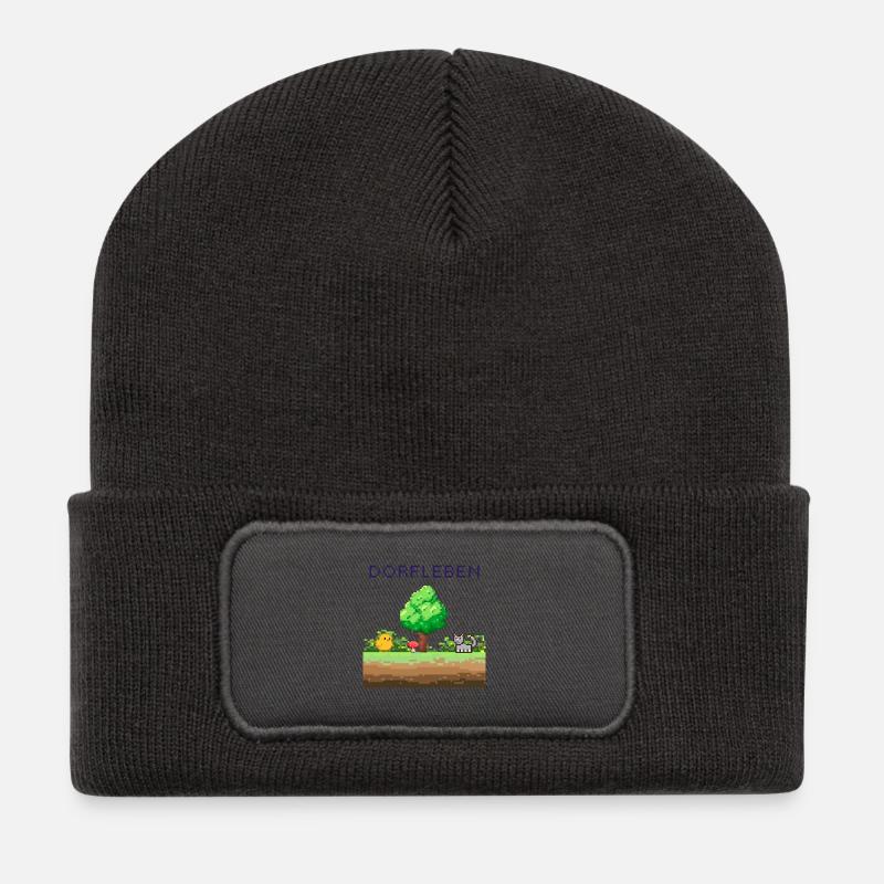Dörflleben Pixelwelt - Beanie recyclé à patch - charbon
