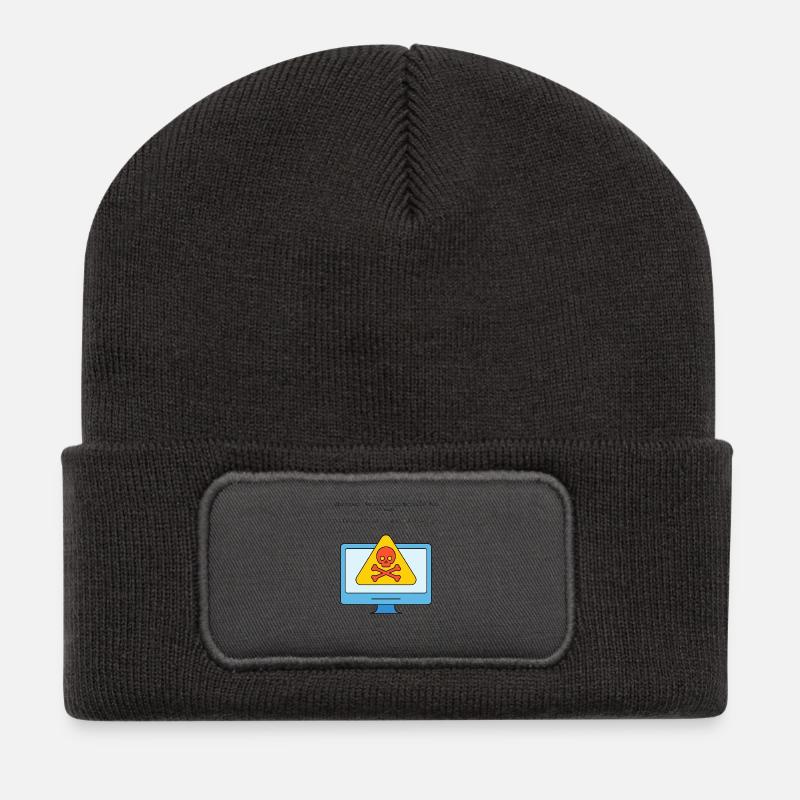 Blue Screen Humor Skull Warnung - Recycelte Patch Beanie - Dunkelgrau