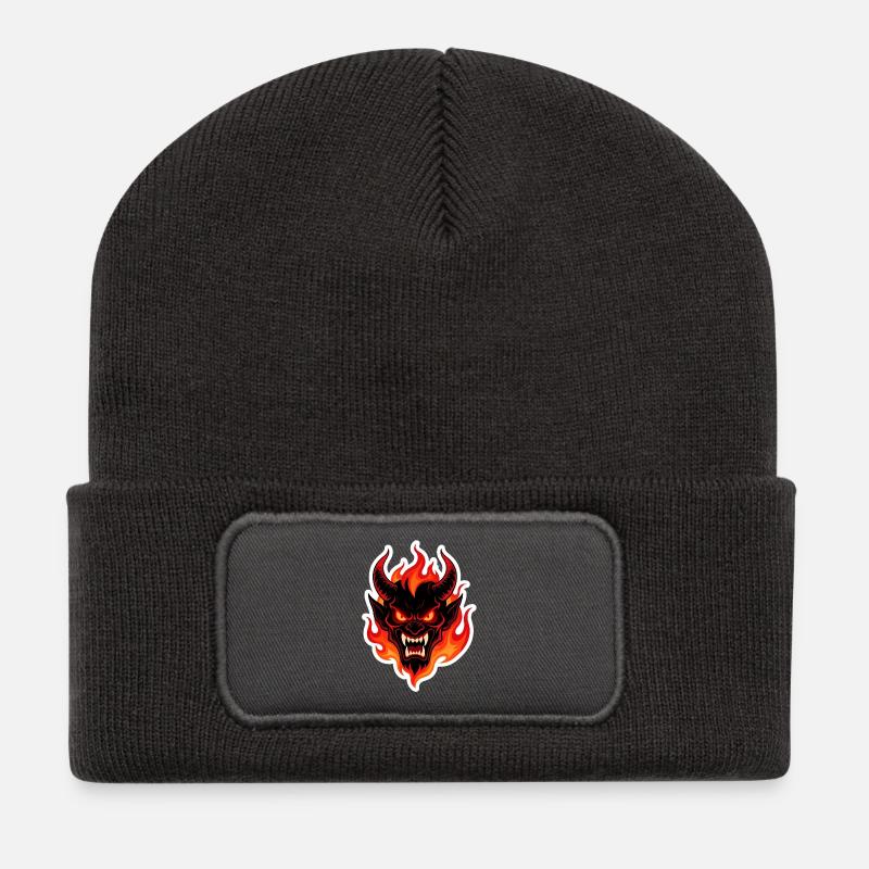 Tête de Démon Ardent - Beanie recyclé à patch - charbon