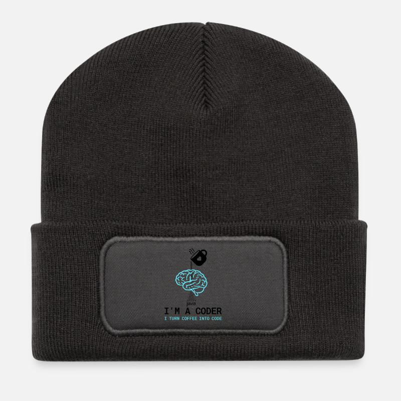 Coder T-Shirt: Coffee into Code – Nerdy Programmie - Recycled Patch Beanie - dark grey