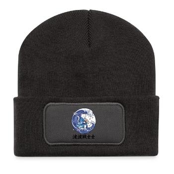 Funny Cat Great Wave off Kanagawa Japanese Art - Recycled Patch Beanie - dark grey - Front
