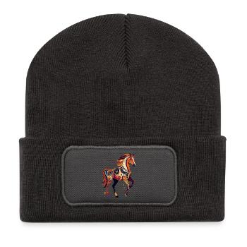 Chevaux ornementaux à motifs colorés Œuvres abstraites - Beanie recyclé à patch - charbon - Devant