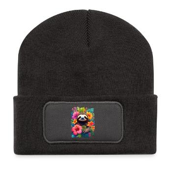 Paresseux parmi les fleurs exotiques dans la jungle - Beanie recyclé à patch - charbon - Devant