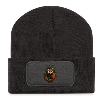 Roter Panda im Blattwerk Vintage - Recycelte Patch Beanie - Dunkelgrau - Vorne