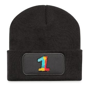 1 Number Multicolored - Recycled Patch Beanie - dark grey - Front
