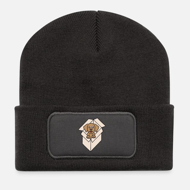 Kuschelhund im Karton - Recycelte Patch Beanie - Dunkelgrau