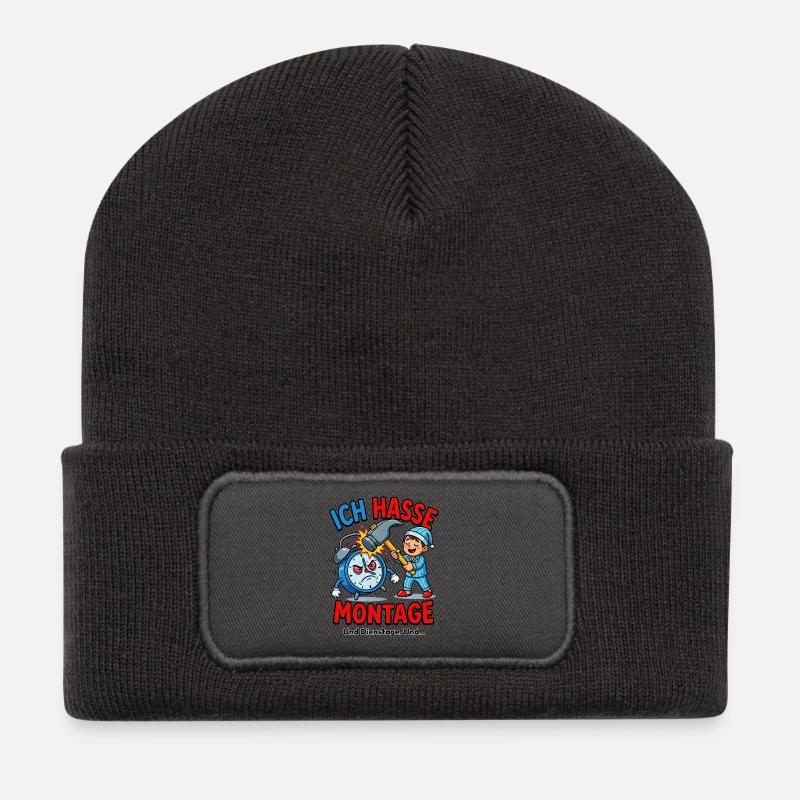 Ich hasse Montage – Alarm & Hammer - Recycelte Patch Beanie - Dunkelgrau