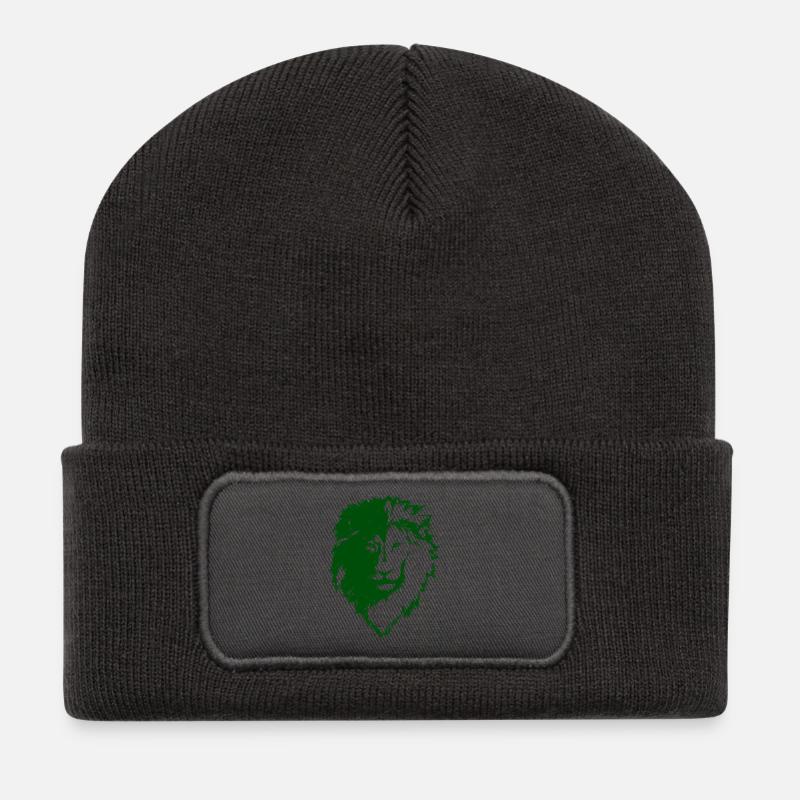 Grüne Löwe Silhouette - Recycelte Patch Beanie - Dunkelgrau