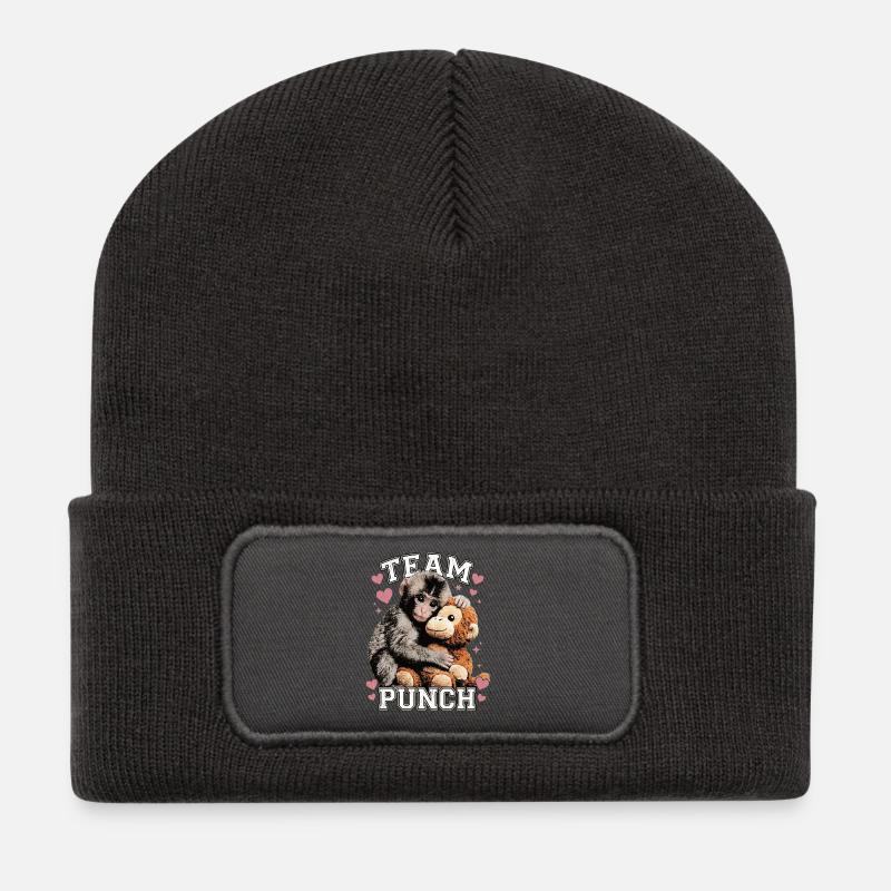 Funny Cute Baby Monkey Team Punch - Recycled Patch Beanie - dark grey