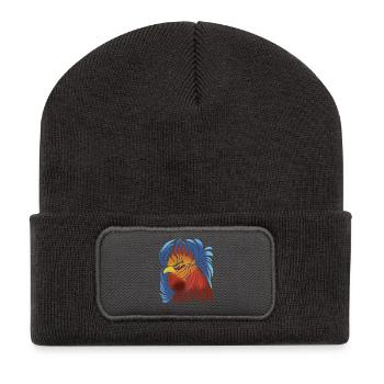Hühner Fans -  Hahn - Gockel - Blumenhuhn - Bio - Recycelte Patch Beanie - Dunkelgrau - Vorne