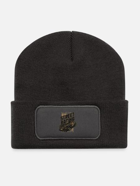 Street Racing Car Print - Recycled Patch Beanie - dark grey