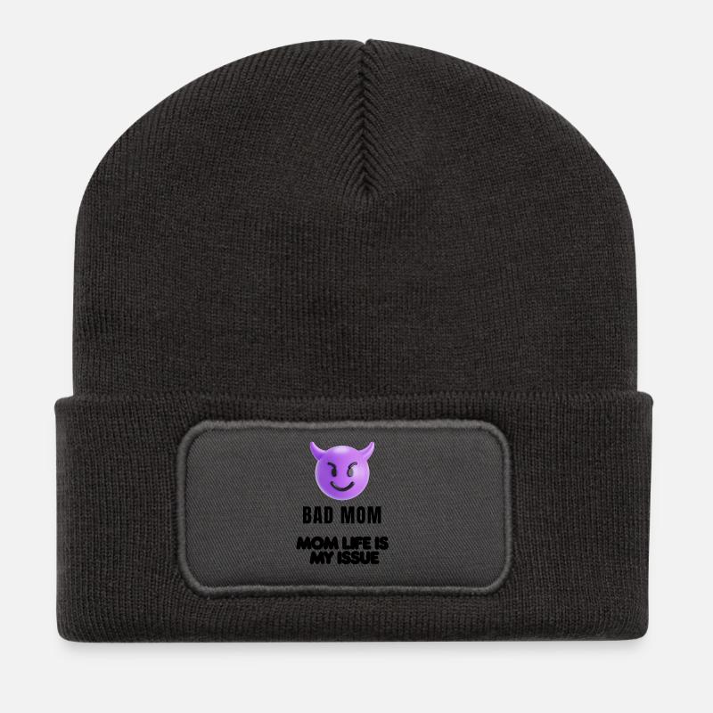 Mom Stimmungs Shirt - Recycelte Patch Beanie - Dunkelgrau