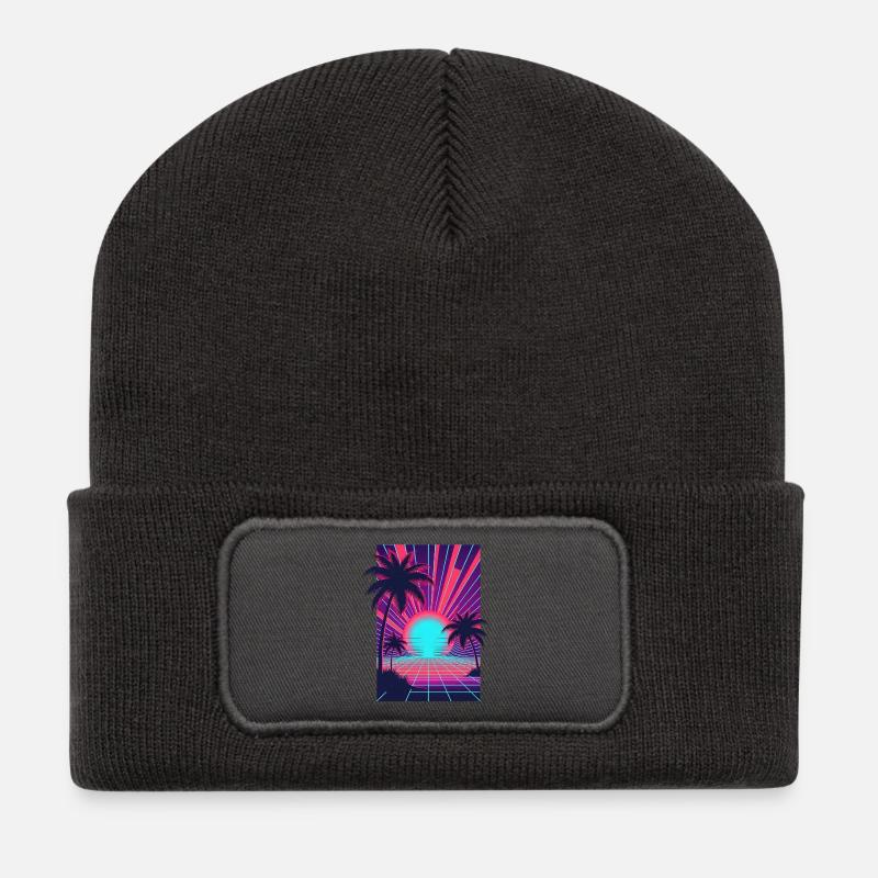 Neon sunset on the palm beach - Recycled Patch Beanie - dark grey