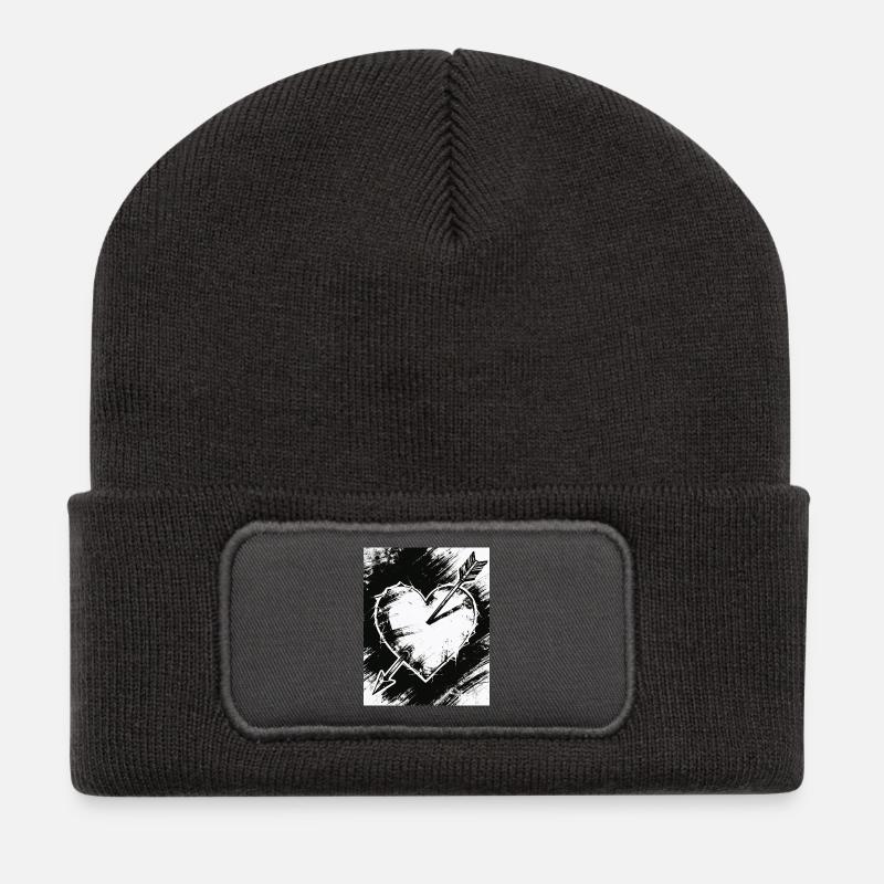 Black and white heart with arrow - Recycled Patch Beanie - dark grey