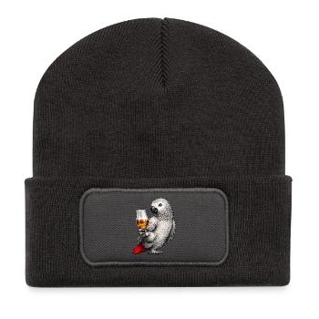 African grey parrot whisky - Recycled Patch Beanie - dark grey - Front