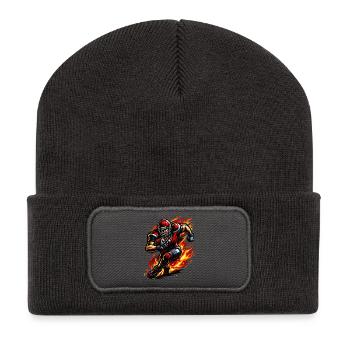 Flammender Footballläufer - Recycelte Patch Beanie - Dunkelgrau - Vorne