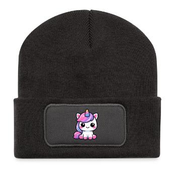 Pastel Unicorn Cutie Adventure Kawaii-Stil - Recycelte Patch Beanie - Dunkelgrau - Vorne