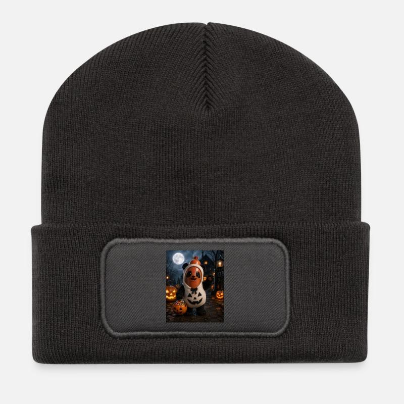 Panda Halloween Würstchen  - Recycelte Patch Beanie - Dunkelgrau