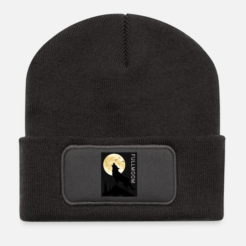 Wolfsgeheul unter Vollmond - Recycelte Patch Beanie - Dunkelgrau
