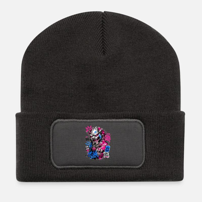 Graffiti Foo Dog Street Guardian - Recycelte Patch Beanie - Dunkelgrau