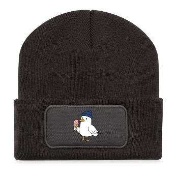 Mouette avec chapeau et glace - Beanie recyclé à patch - charbon - Devant