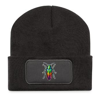 Graffiti d’insecte irisé aux couleurs arc-en-ciel - Beanie recyclé à patch - charbon - Devant