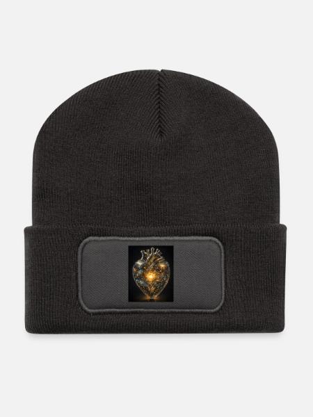 Herz der Vernetzung - Recycelte Patch Beanie - Dunkelgrau