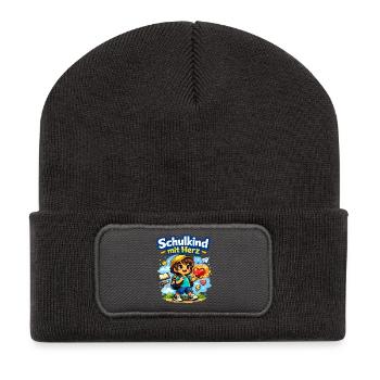 Schulkind mit Herz und vieles mehr - Recycelte Patch Beanie - Dunkelgrau - Vorne