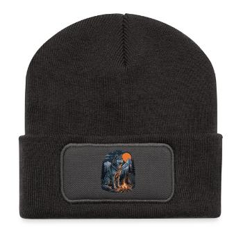 Loup de randonnée - Aventure en plein air - Beanie recyclé à patch - charbon - Devant