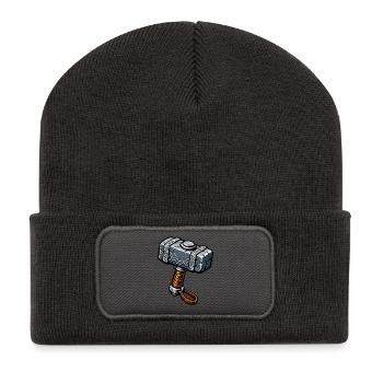 Mjölnir Runenhammer Grafik - Recycelte Patch Beanie - Dunkelgrau - Vorne