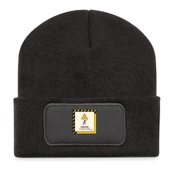 Vorsicht Couch-Potato Zone - Recycelte Patch Beanie - Dunkelgrau - Vorne