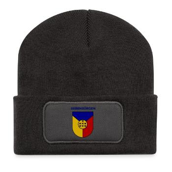 Siebenbürgen Schild mit Türmchen - Recycelte Patch Beanie - Dunkelgrau - Vorne