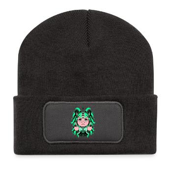 Teal With It: Mintgrünes EinZORN mit Mittelfinger - Recycelte Patch Beanie - Dunkelgrau - Vorne