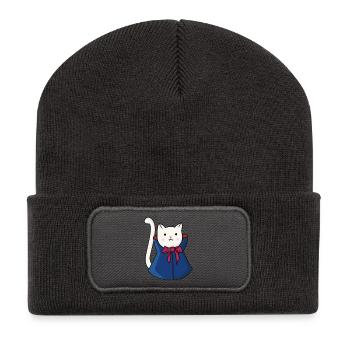 Süße Vampir Katze Dracula - Recycelte Patch Beanie - Dunkelgrau - Vorne