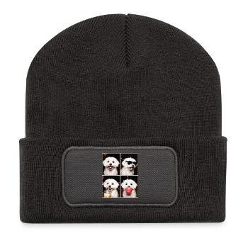 Hunde Malteser Hund - Recycelte Patch Beanie - Dunkelgrau - Vorne