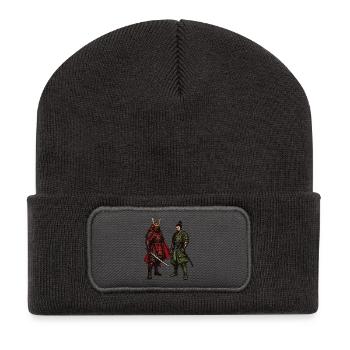 Roter und Grüner Samurai-Kontrast - Recycelte Patch Beanie - Dunkelgrau - Vorne