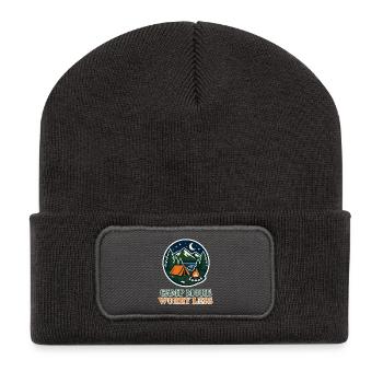 Camp More Worry Less – Retro Camping Abzeichen - Recycelte Patch Beanie - Dunkelgrau - Vorne
