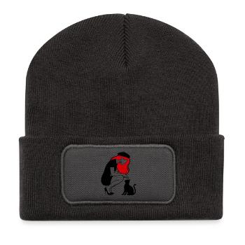 donna_con_capelli_rossi_basco_e_gatto_nero - Recycelte Patch Beanie - Dunkelgrau - Vorne