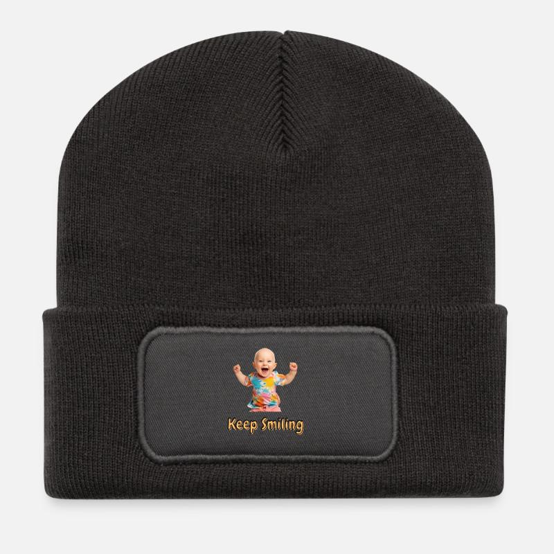 Keep Smiling - Recycled Patch Beanie - dark grey