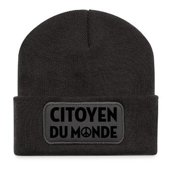 Revolution / Frieden / Menschen / Reise / Grün / - Recycelte Patch Beanie - Dunkelgrau - Vorne