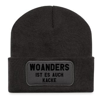 Woanders Ist Es Auch Kacke Arbeit - Recycelte Patch Beanie - Dunkelgrau - Vorne